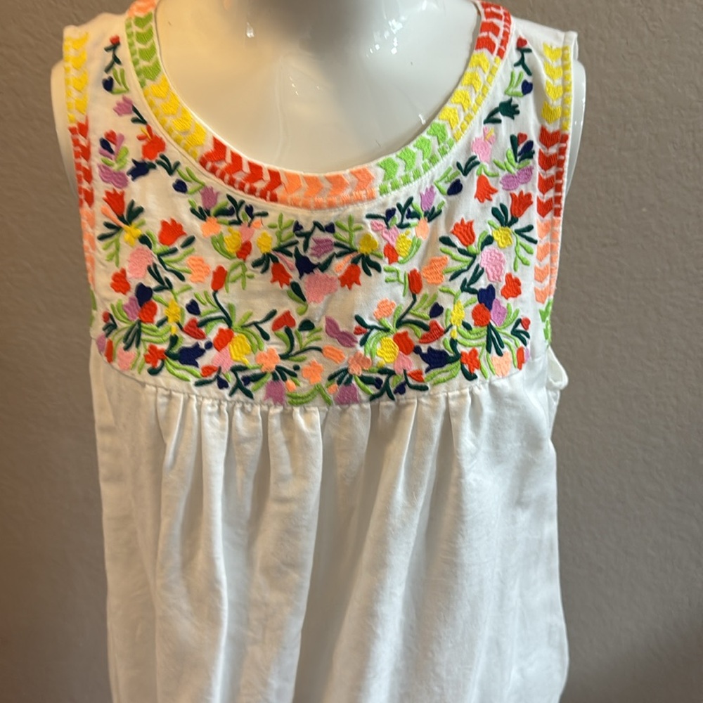 J. Crew White Dress‎ with Yellow and Red Embroidery - Picture 2 of 6